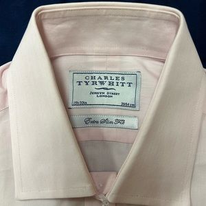 Charles Tyrwhitt Classic Collar Twill Shirt - Extra Slim Fit. Pink. 15.5/33in